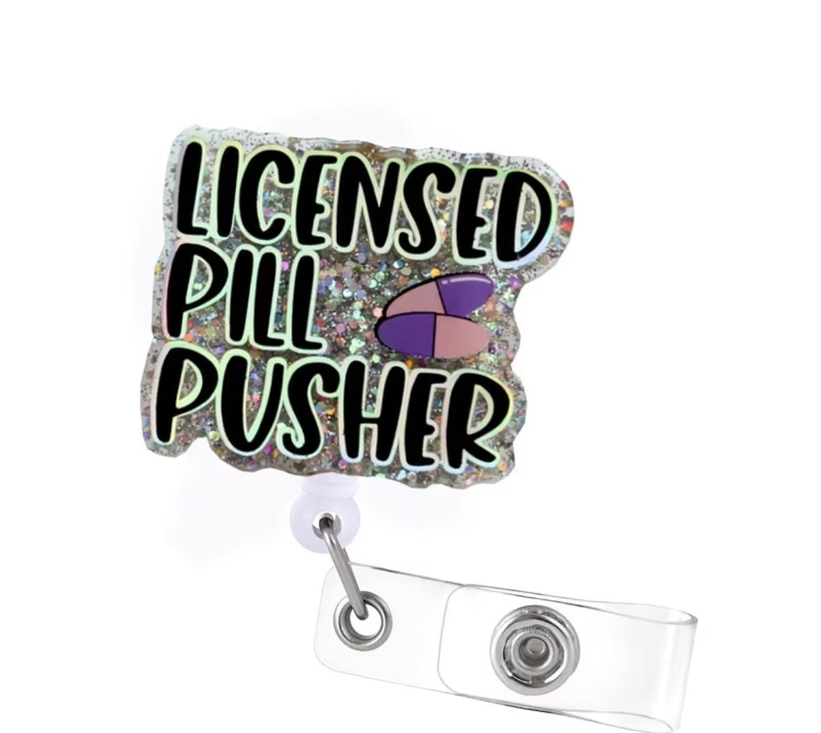 Shift Society™ Licensed Pill Pusher Glitter Badge Reel