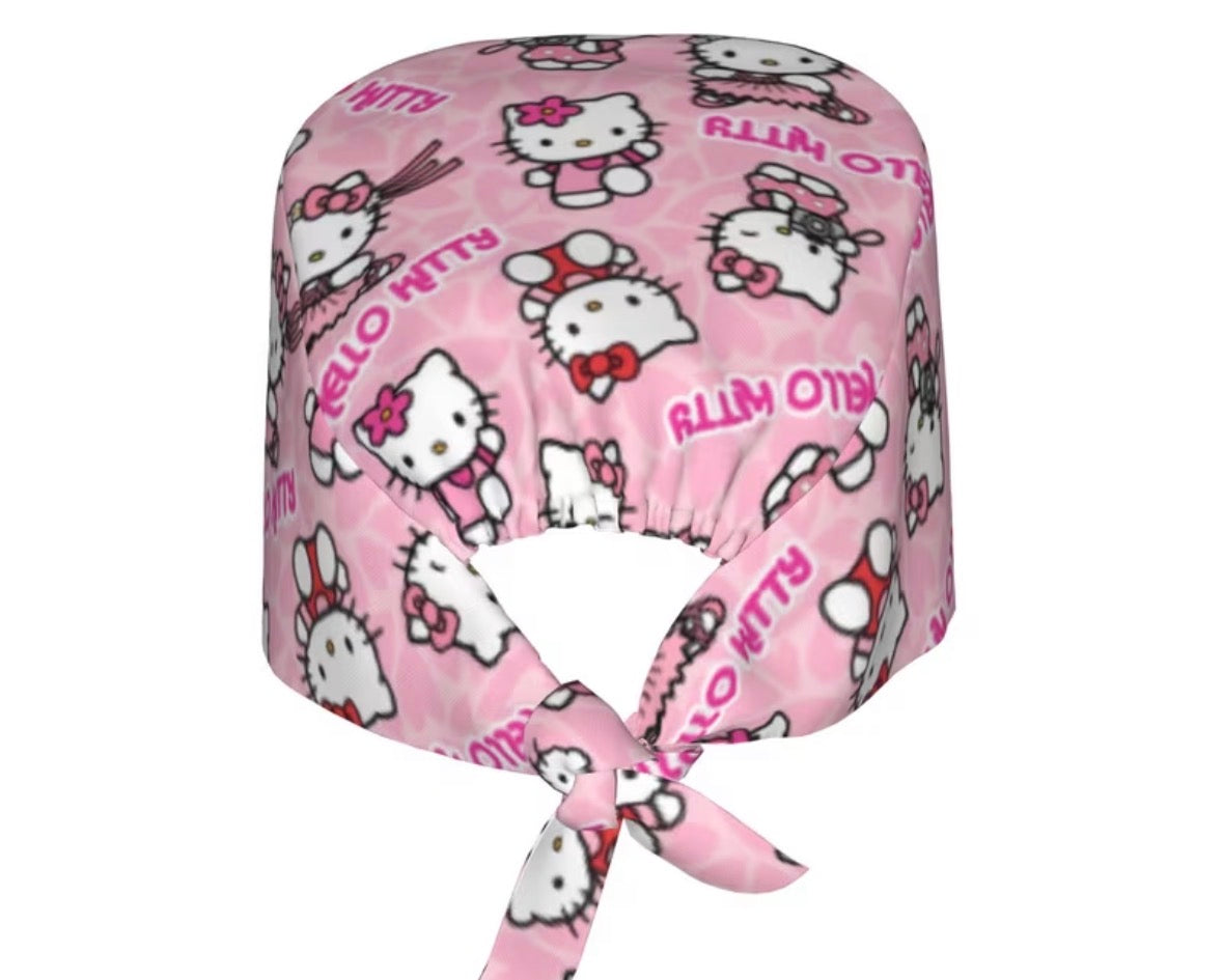 🎀💗 Pink Hello Kitty Scrub Cap + Badge Reel Set