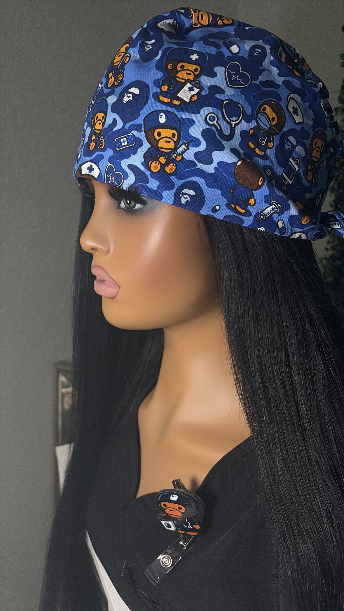 💙 Blue BAPE Scrub Cap + Badge Reel Set