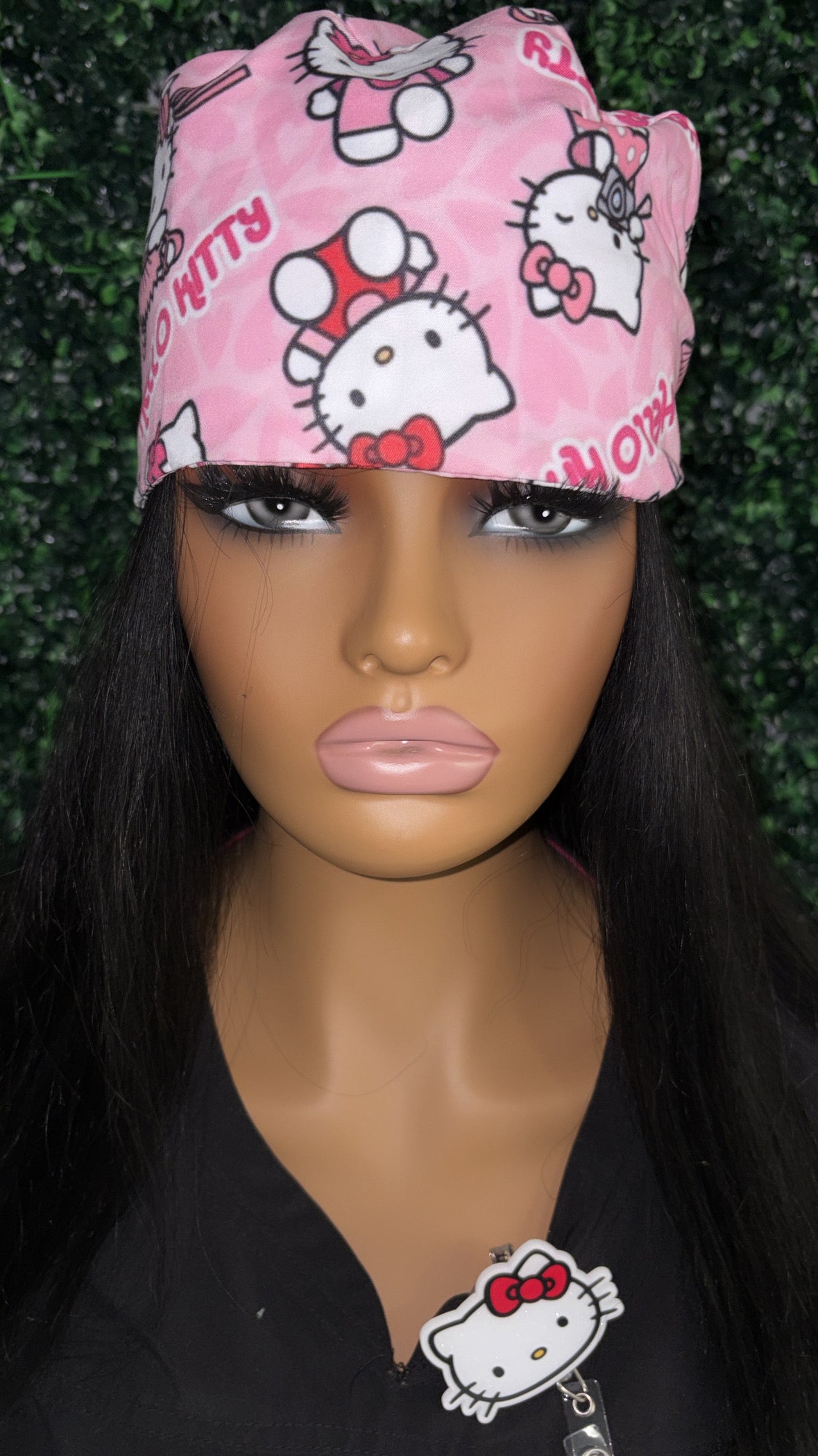 🎀💗 Pink Hello Kitty Scrub Cap + Badge Reel Set