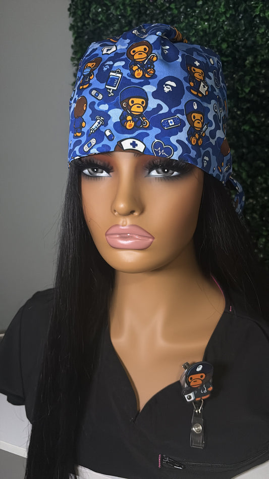 💙 Blue BAPE Scrub Cap + Badge Reel Set