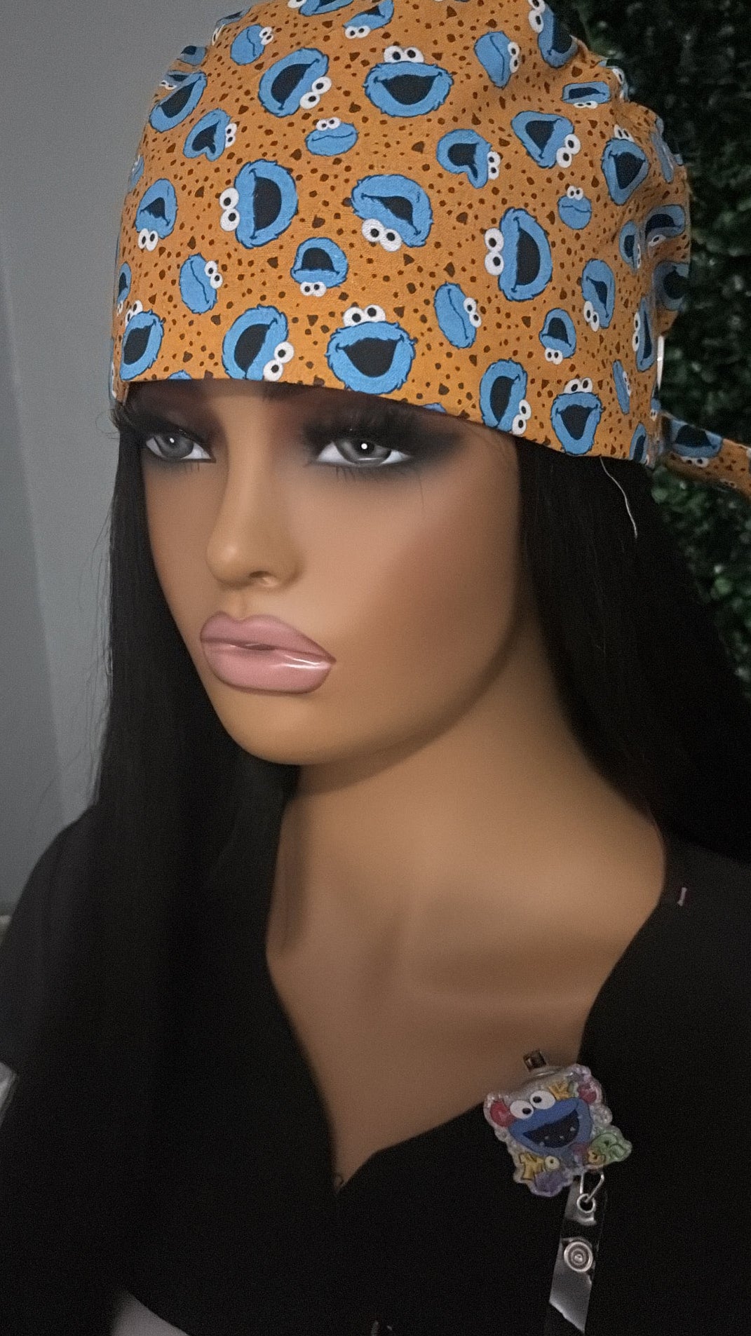 Orange Cookie Monster Scrub Cap + Badge Reel Set